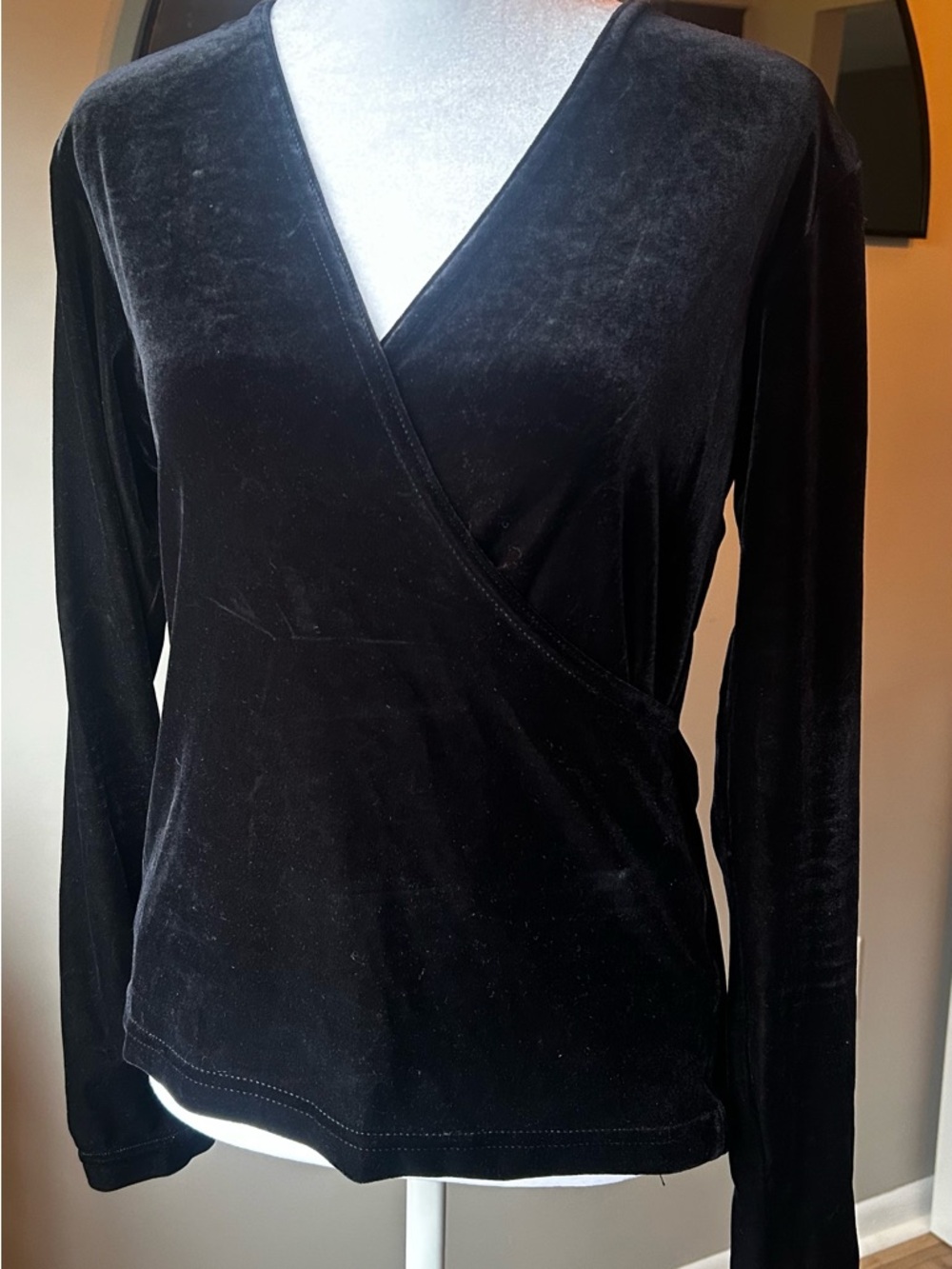 Vtg 90s Casual Corner Black Velvet Wrap-Style Women’s Top size S